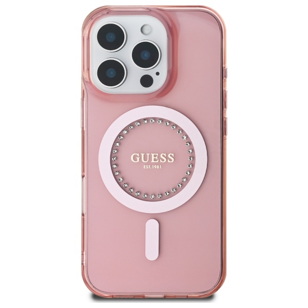 Guess iPhone 16 Pro Max Case IML Rhinestones MagSafe, Pink