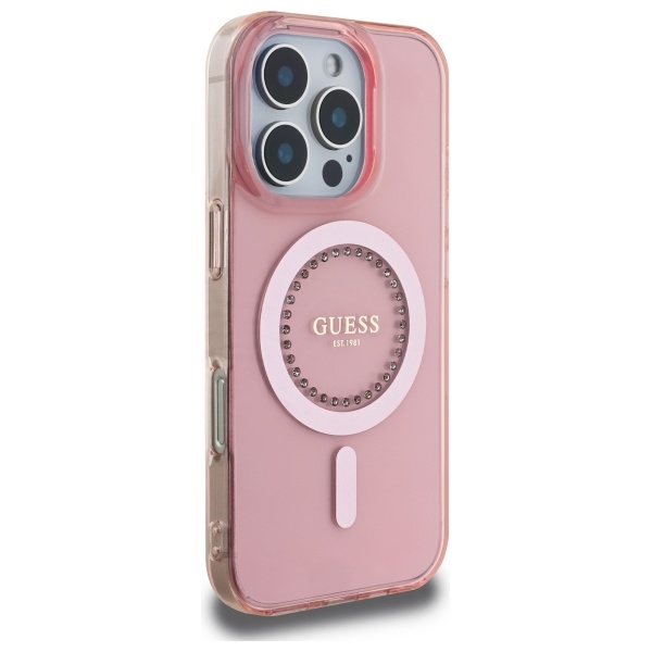 Guess iPhone 16 Pro Max Case IML Rhinestones MagSafe, Pink
