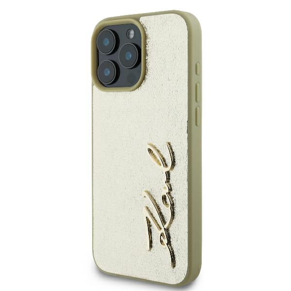 Apple iPhone 16 Pro 6.3\'\' Karl Lagerfeld Metal Signature Cover Case, Gold