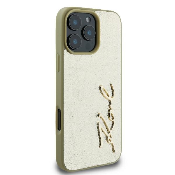 Apple iPhone 16 Pro 6.3\'\' Karl Lagerfeld Metal Signature Cover Case, Gold