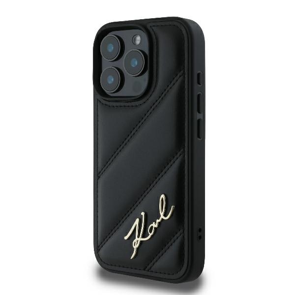 Karl Lagerfeld iPhone 16 Pro Case Diagonal Quilted Script, Black