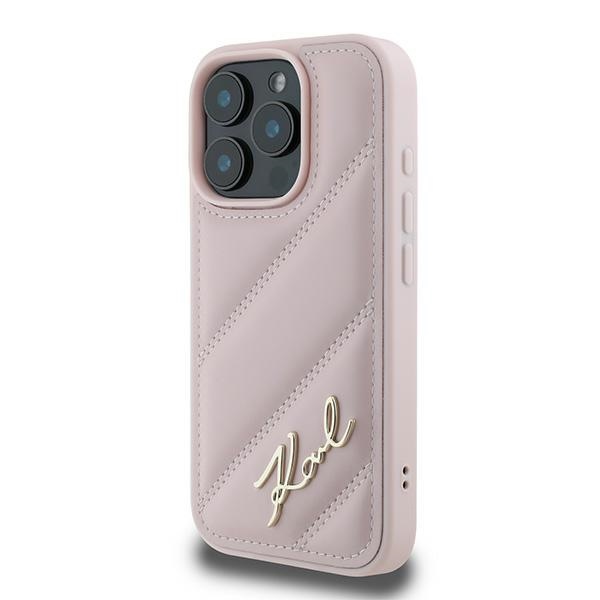 Karl Lagerfeld iPhone 16 Pro Max Case Diagonal Quilted Script, Pink