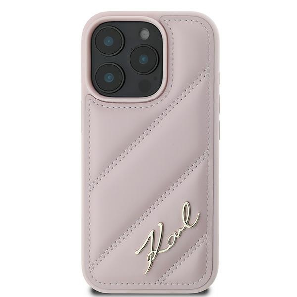 Karl Lagerfeld iPhone 16 Pro Max Case Diagonal Quilted Script, Pink
