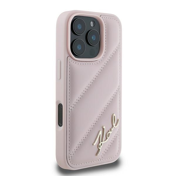 Karl Lagerfeld iPhone 16 Pro Max Case Diagonal Quilted Script, Pink