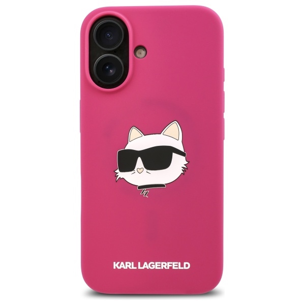 Karl Lagerfeld iPhone 16 Case Silicone Choupette Head MagSafe, Fuchsia