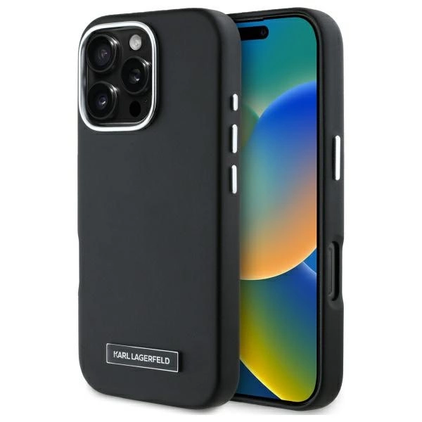 Apple iPhone 16 Pro Max 6.9'' Karl Lagerfeld FW Metal Plate MagSafe Case Cover, Black