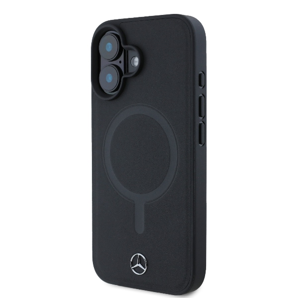 Mercedes iPhone 16 Case Plain Smooth Leather MagSafe, Black