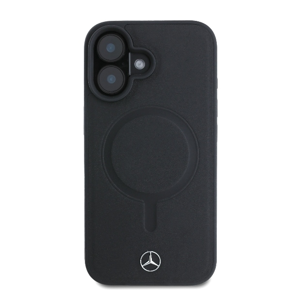 Mercedes iPhone 16 Case Plain Smooth Leather MagSafe, Black