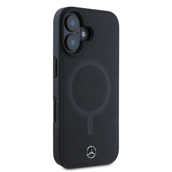 Mercedes iPhone 16 Case Plain Smooth Leather MagSafe, Black