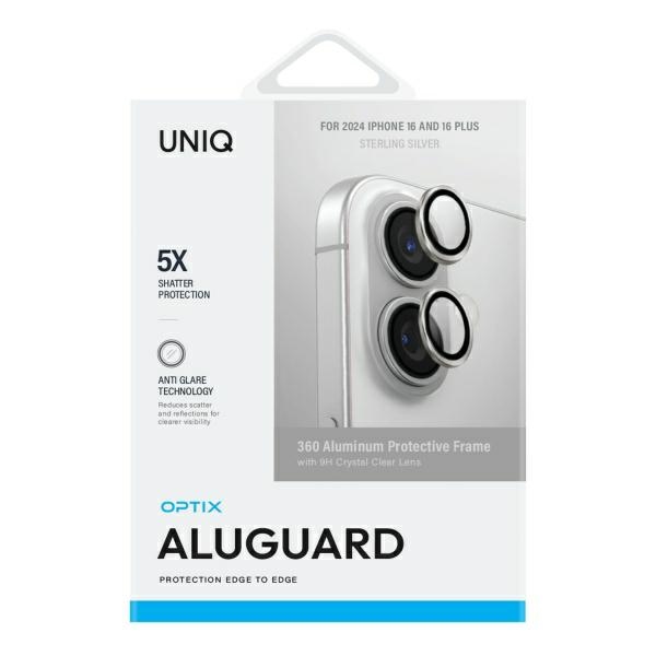 UNIQ Optix Aluminum Camera Lens Protector with applicator for iPhone 16 / Plus - silver