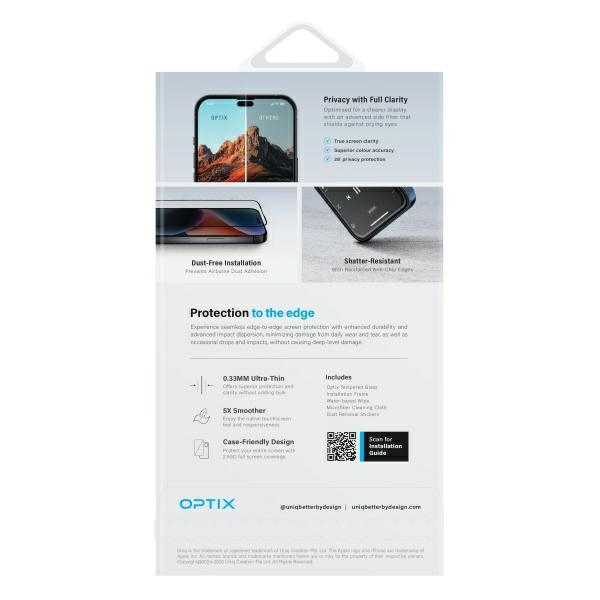 UNIQ Optix Privacy tempered glass with privacy applicator for iPhone 16 Plus
