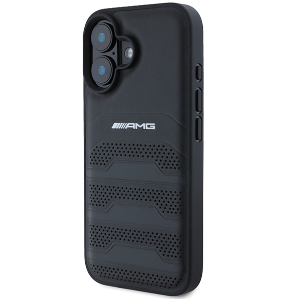 Mercedes-Benz iPhone 16 Case AMG Leather Debossed Lines, Black