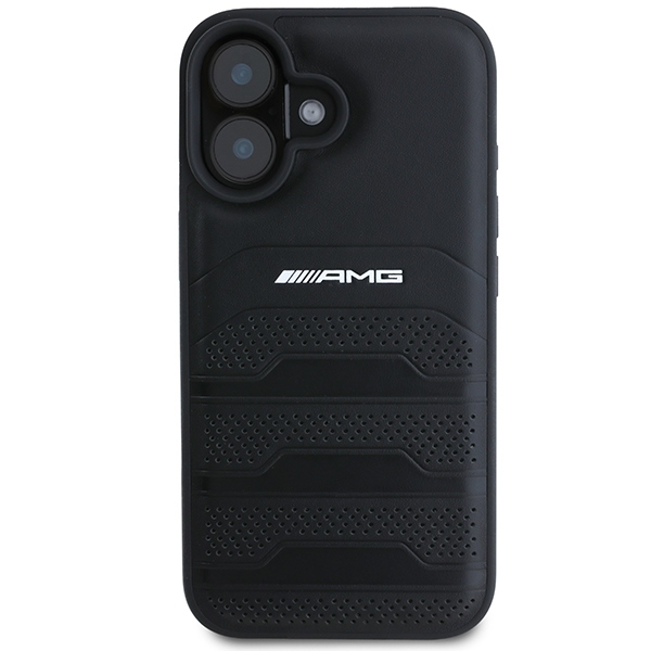 Mercedes-Benz iPhone 16 Case AMG Leather Debossed Lines, Black