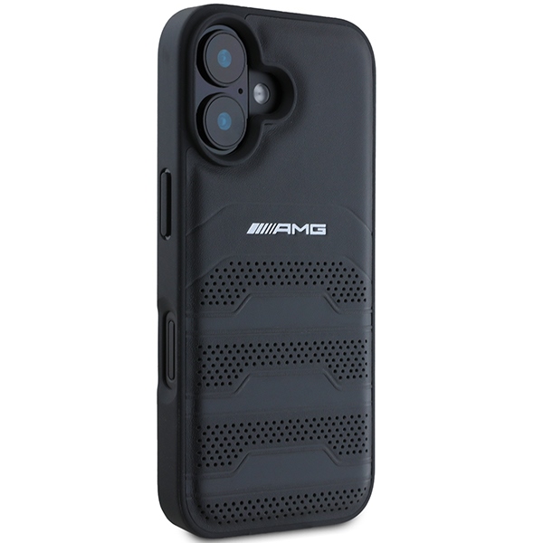 Mercedes-Benz iPhone 16 Case AMG Leather Debossed Lines, Black