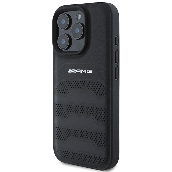 Mercedes-Benz iPhone 16 Pro Max Case AMG Leather Debossed Lines, Black