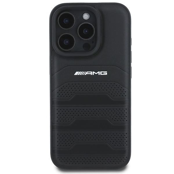 Mercedes-Benz iPhone 16 Pro Max Case AMG Leather Debossed Lines, Black