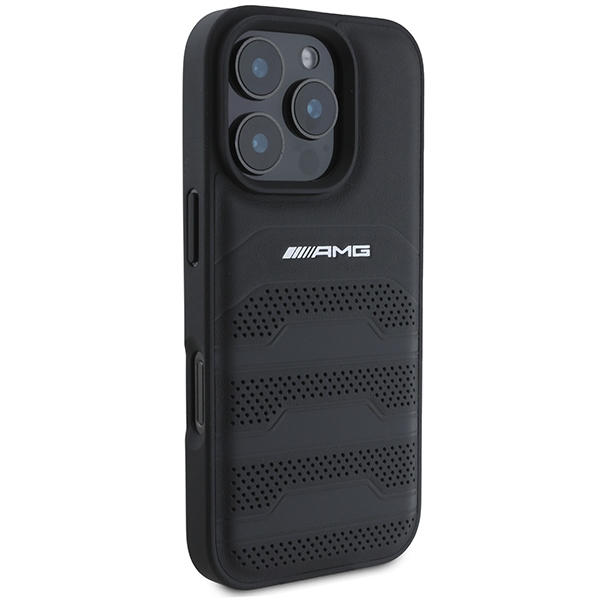 Mercedes-Benz iPhone 16 Pro Max Case AMG Leather Debossed Lines, Black