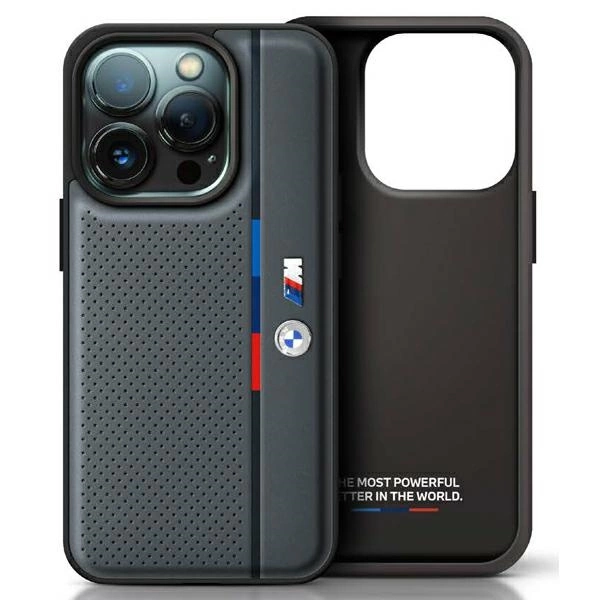 BMW M Perforated Tricolor Detail Line Case for iPhone 16 - dark gray