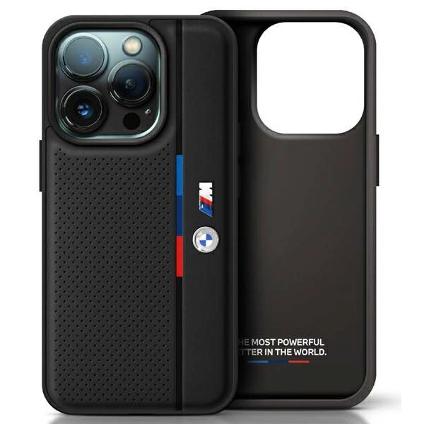 BMW M Perforated Tricolor Detail Line Case for iPhone 16 - black