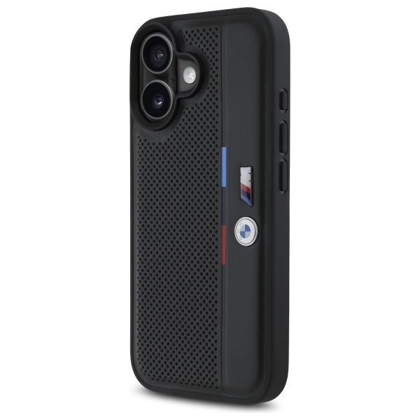 BMW iPhone 16 Case M Perforated Tricolor Detail Line - Black