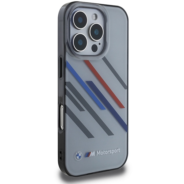 BMW iPhone 16 Pro Max Case Motorsport IML Random Stripes, Gray