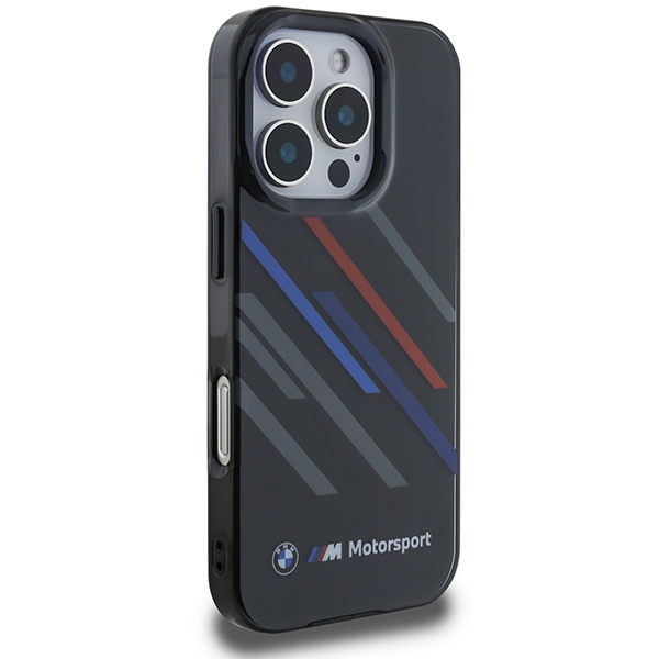 BMW iPhone 16 Pro Max vāciņš Motorsport IML Random Stripes, melns
