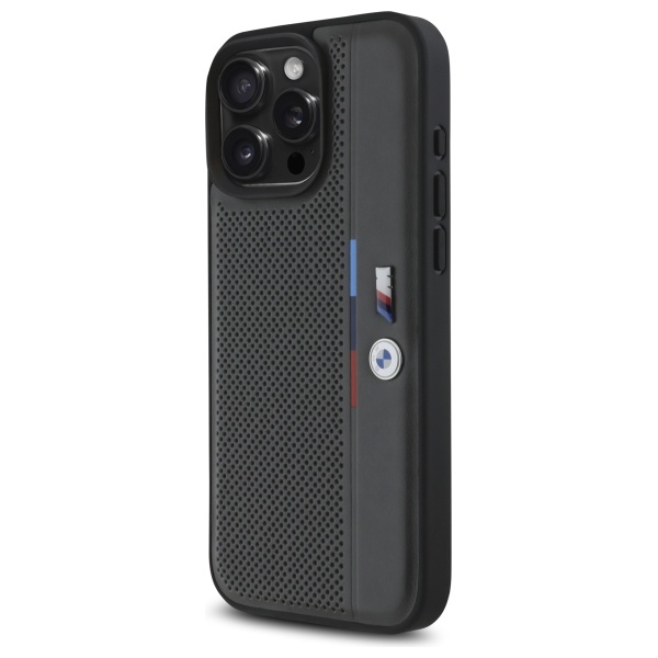 BMW iPhone 16 Pro Max Case M Perforated Tricolor Detail Line, Dark Gray