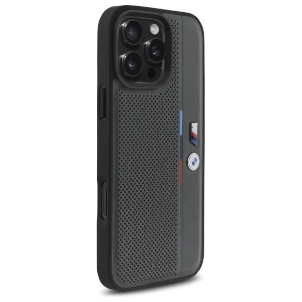BMW iPhone 16 Pro Max Case M Perforated Tricolor Detail Line, Dark Gray