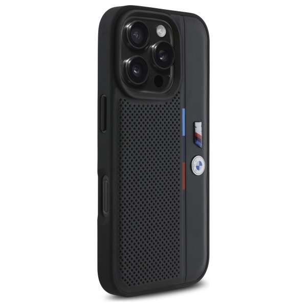 BMW M Perforated Tricolor Detail Line Case for iPhone 16 Pro Max - black