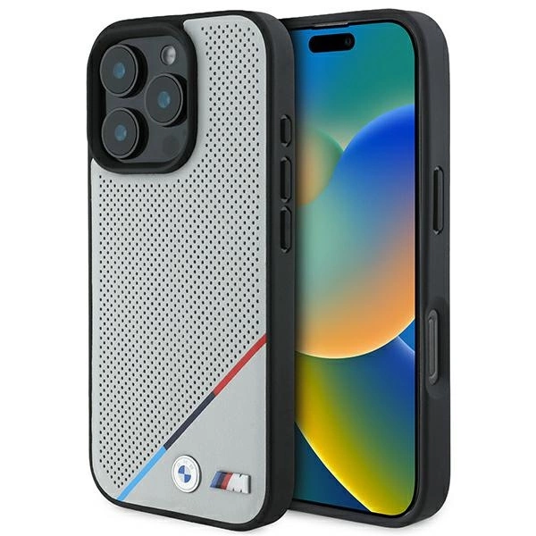 BMW M Perforated Tricolor Line MagSafe Case for iPhone 16 Pro - grey