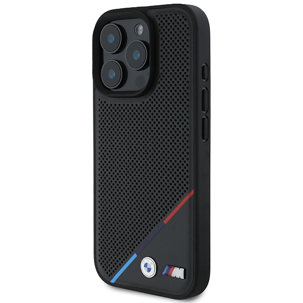 BMW iPhone 16 Pro Case M Perforated Tricolor Line MagSafe, Black