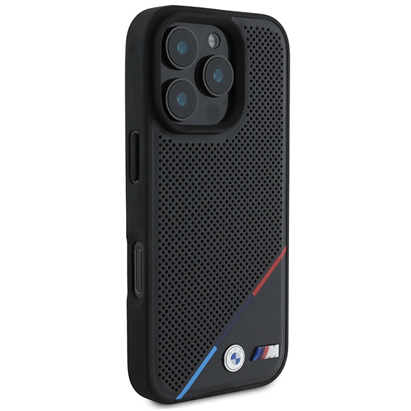 BMW iPhone 16 Pro Case M Perforated Tricolor Line MagSafe, Black