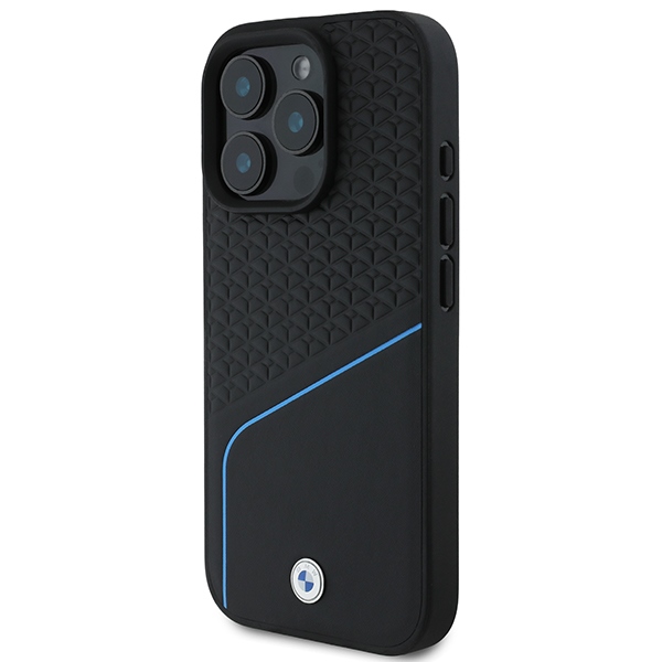 BMW Signature Leather Textured & Line MagSafe Case for iPhone 16 Pro - black