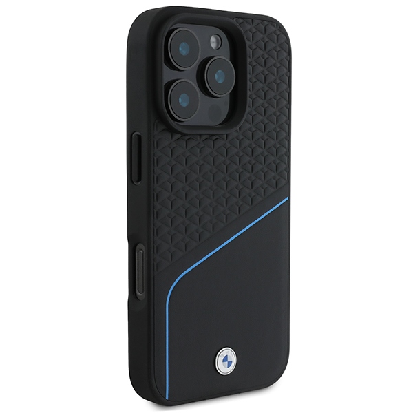 BMW Signature Leather Textured & Line MagSafe Case for iPhone 16 Pro - black