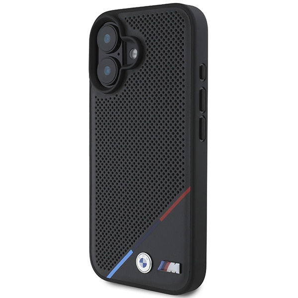 Чехол BMW M Perforated Tricolor Line MagSafe для iPhone 16 - черный