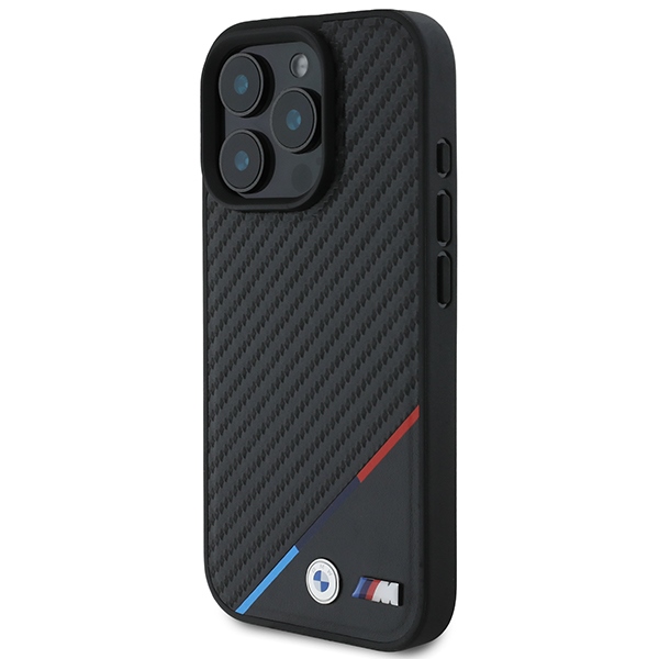Чехол BMW M Carbon Tricolor Line MagSafe для iPhone 16 Pro Max - черный