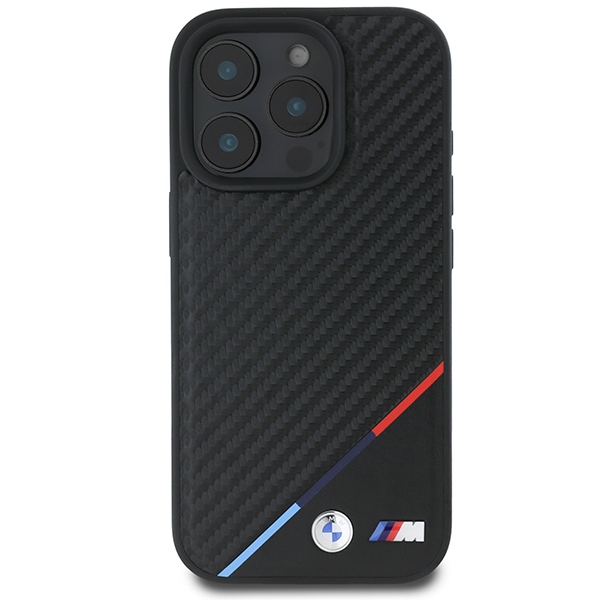 Чехол BMW M Carbon Tricolor Line MagSafe для iPhone 16 Pro Max - черный