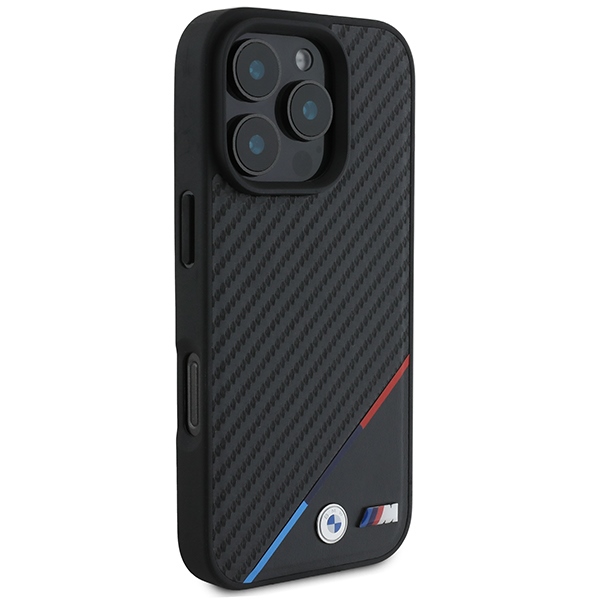 Чехол BMW M Carbon Tricolor Line MagSafe для iPhone 16 Pro Max - черный