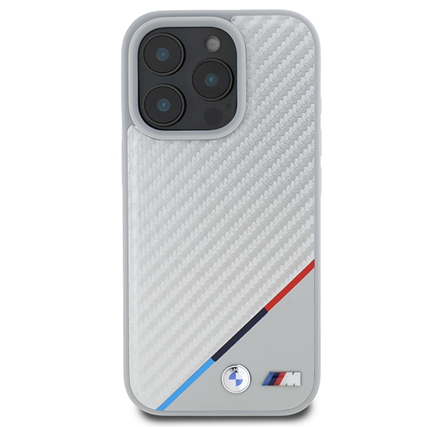 Чехол BMW M Carbon Tricolor Line MagSafe для iPhone 16 Pro Max - серый