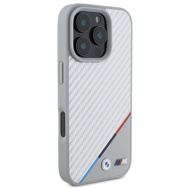 Чехол BMW M Carbon Tricolor Line MagSafe для iPhone 16 Pro Max - серый