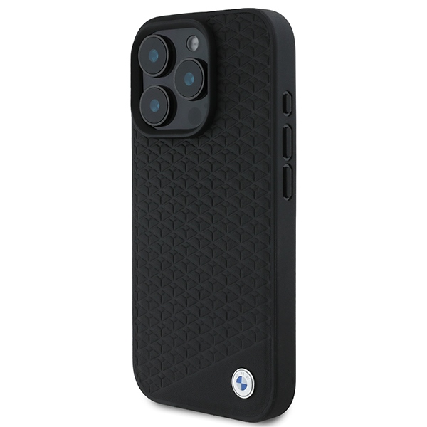 Чехол BMW для iPhone 16 Pro Max Signature Leather Diamond Metal Logo MagSafe, черный