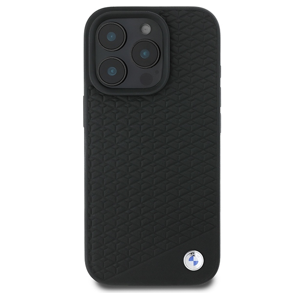 Чехол BMW для iPhone 16 Pro Max Signature Leather Diamond Metal Logo MagSafe, черный