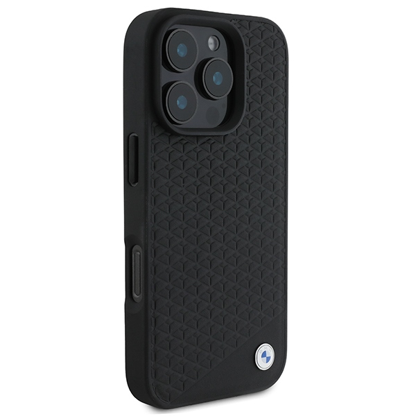 Чехол BMW для iPhone 16 Pro Max Signature Leather Diamond Metal Logo MagSafe, черный