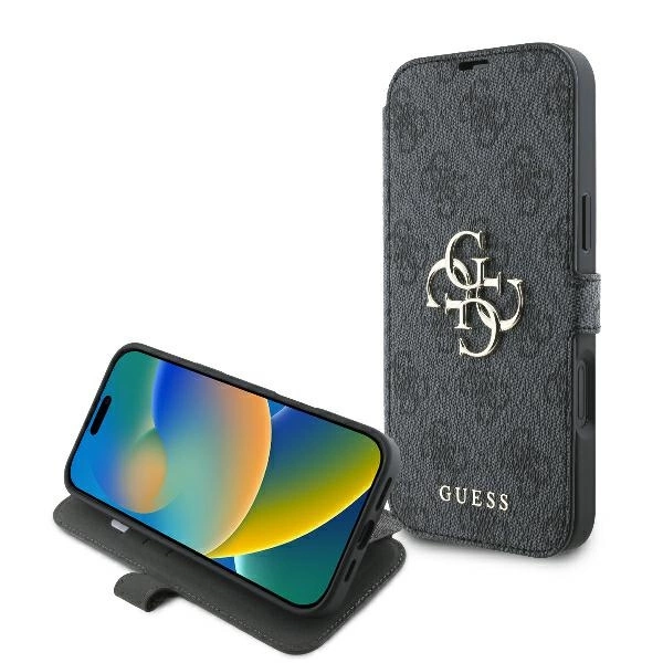 Apple iPhone 16 Plus 6.7" Guess 4G Metal Logo Book Case Cover, Black | Telefona Vāciņš Maciņš Apvalks Grāmatiņa