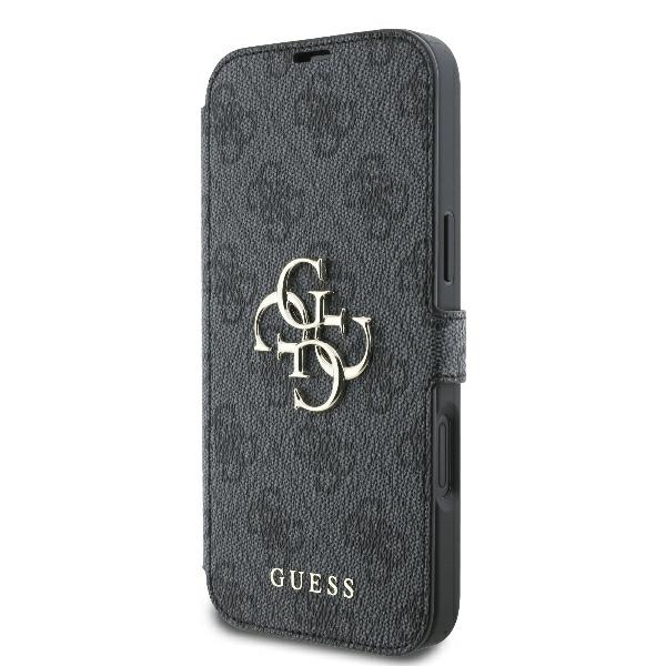 Apple iPhone 16 Plus 6.7\" Guess 4G Metal Logo Book Case Cover, Black