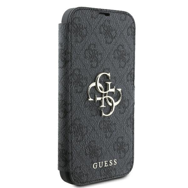 Apple iPhone 16 Plus 6.7\" Guess 4G Metal Logo Book Case Cover, Black