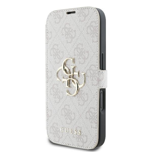 Apple iPhone 16 Plus 6.7\" Guess 4G Metal Logo Book Case Cover, Pink