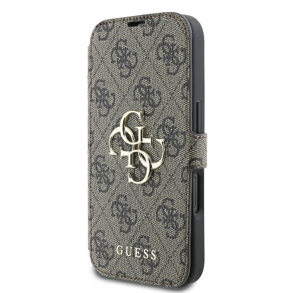 Apple iPhone 16 6.1\" Guess 4G Metal Logo Book Case Cover, Brown | Чехол для Телефона Кабура...