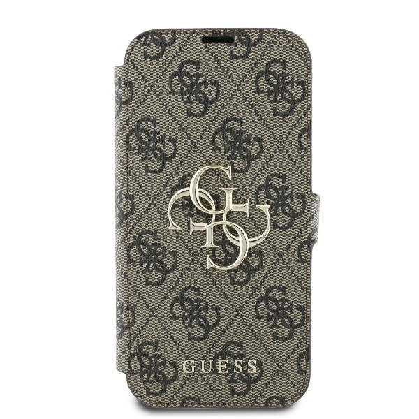 Apple iPhone 16 6.1\" Guess 4G Metal Logo Book Case Cover, Brown | Чехол для Телефона Кабура...