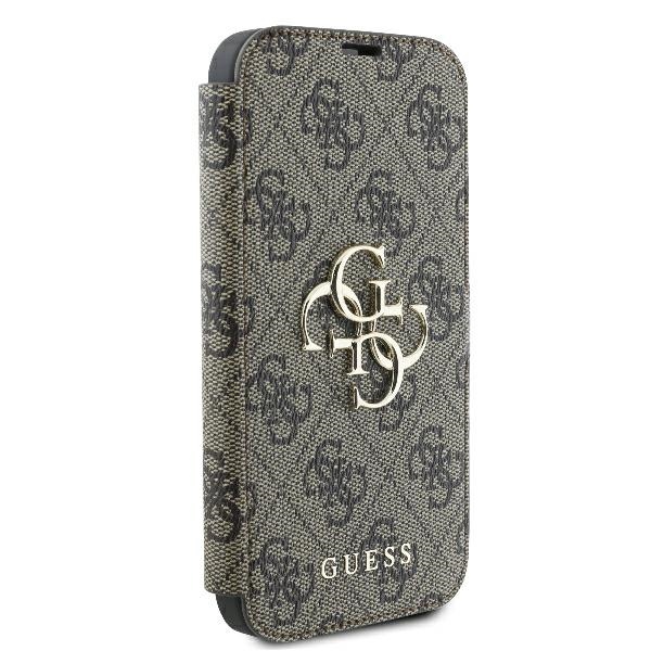 Apple iPhone 16 6.1\" Guess 4G Metal Logo Book Case Cover, Brown | Чехол для Телефона Кабура...